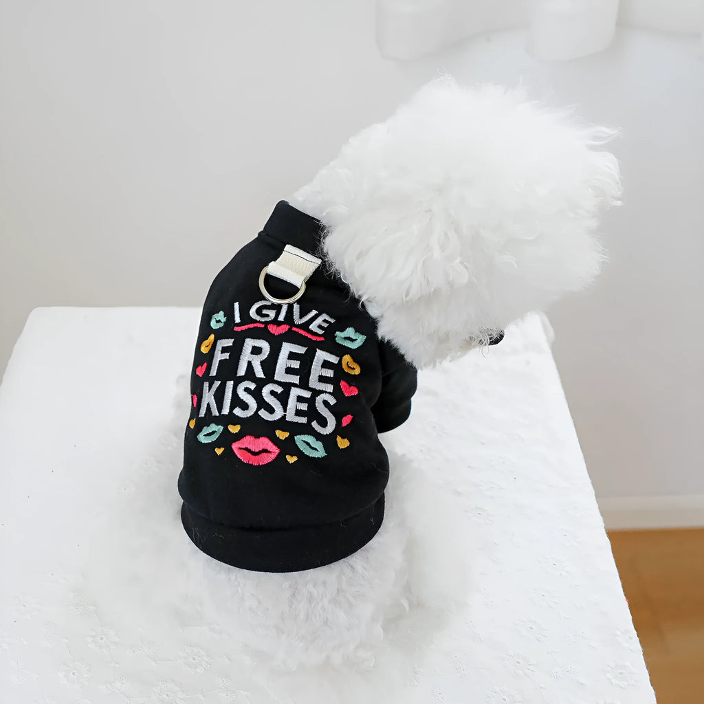 Dog wearing casual polyester pullover sweater with four-button front closure in Kiss sweater colour