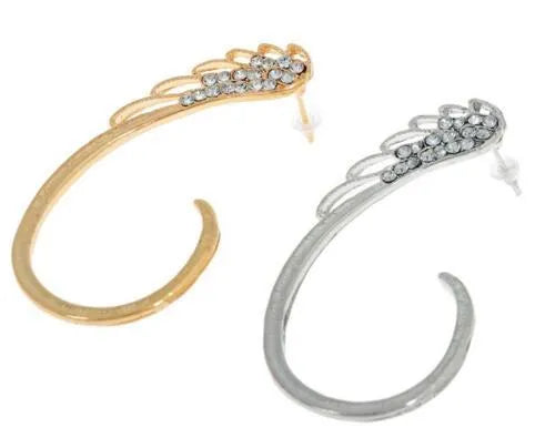 Women's clip-on feather earrings teardrop shape gold and silver alloy plating