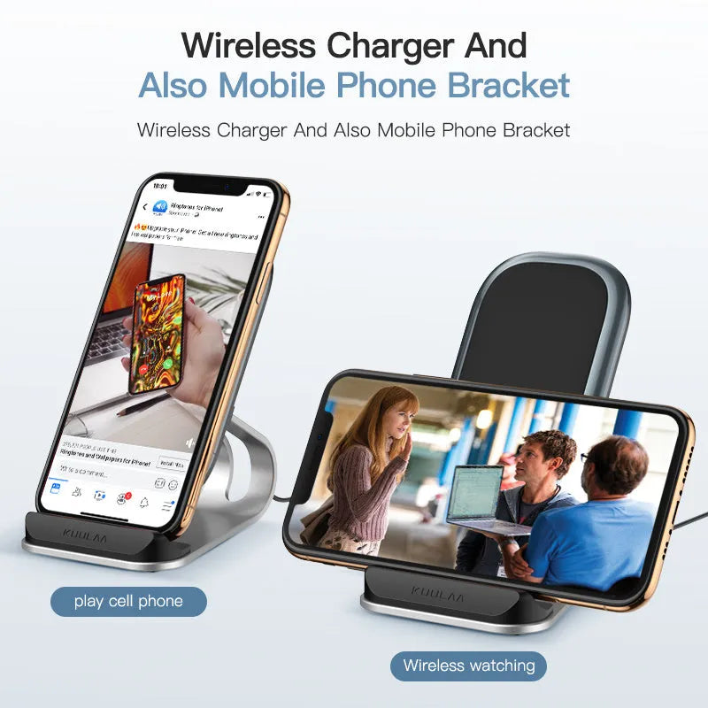 Kuulaa KL-021 fast wireless charger in black with Type-C port on desk