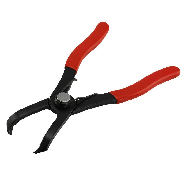 Red interior round nail removal pliers with PVC handles on a white background.