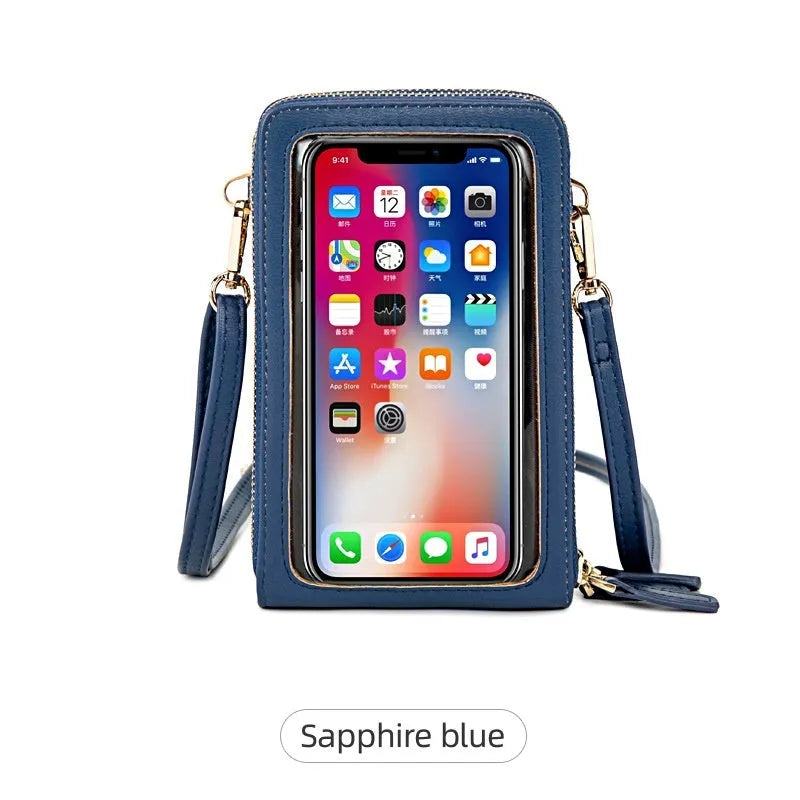 Multifunctional messenger mobile wallet in PU leather with detachable buckle, adjustable shoulder strap, and large capacity for phone and cards