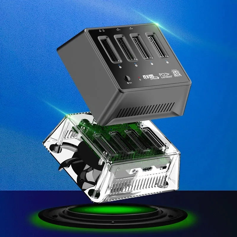 Aluminium M2 dual protocol SSD enclosure measuring 90mm by 78mm by 34mm