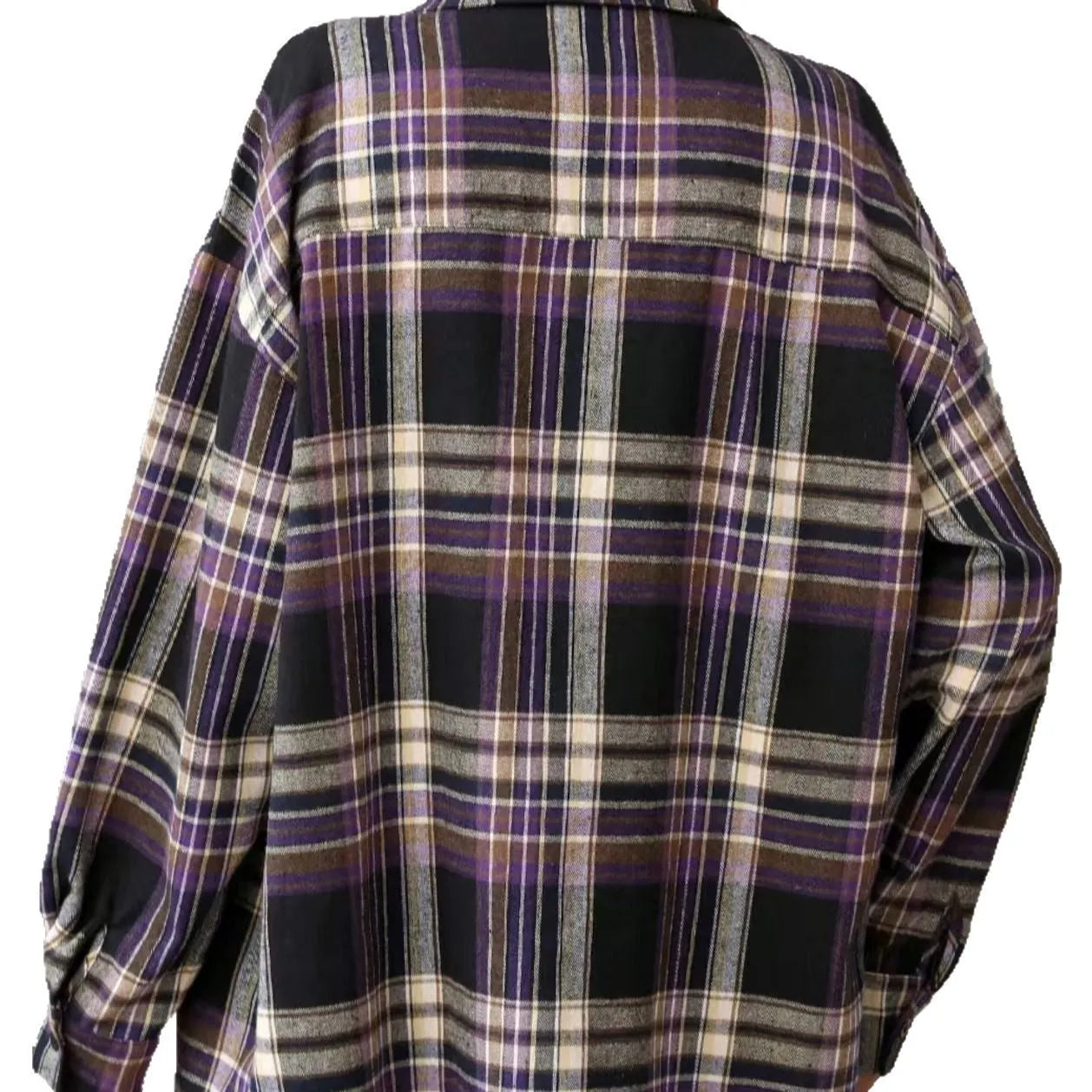 Women's casual loose retro cotton plaid shirt in black, green, or purple