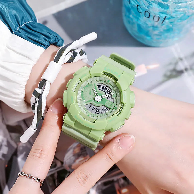Multi function sports watch with 50mm large dial, luminous hands, rubber strap and stainless steel pin buckle