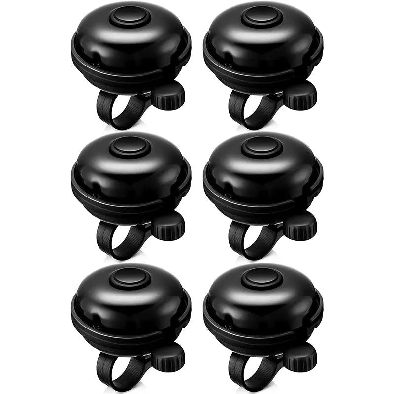 Black ABS plastic bicycle bell with 58mm diameter on a bicycle handlebar
