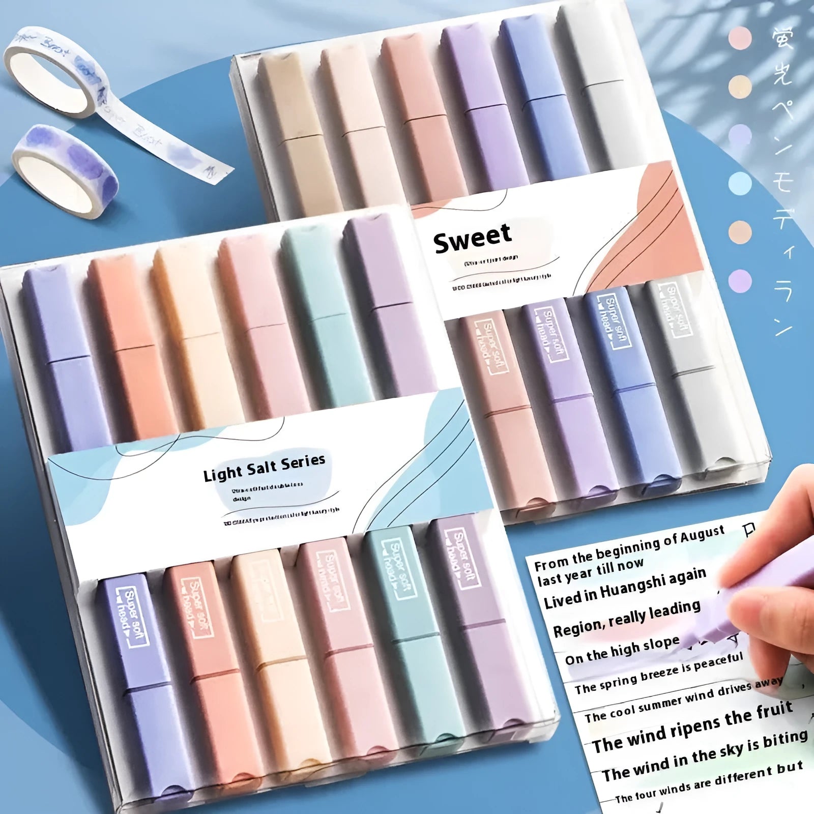 Set of double-ended fluorescent marking pens in assorted bright colours on a white background