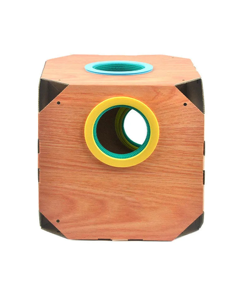 DIY cat hiding box with ABS+TPR circles and cardboard carton for hair removal