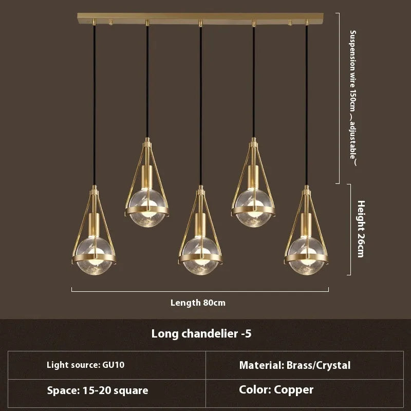 Copper crystal chandelier modern minimalist bedroom light with multiple head configuration options