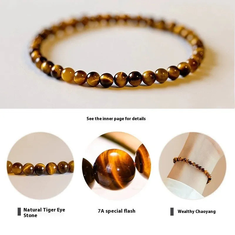 Tigereye stone geometric bracelet in new Chinese style with round beads