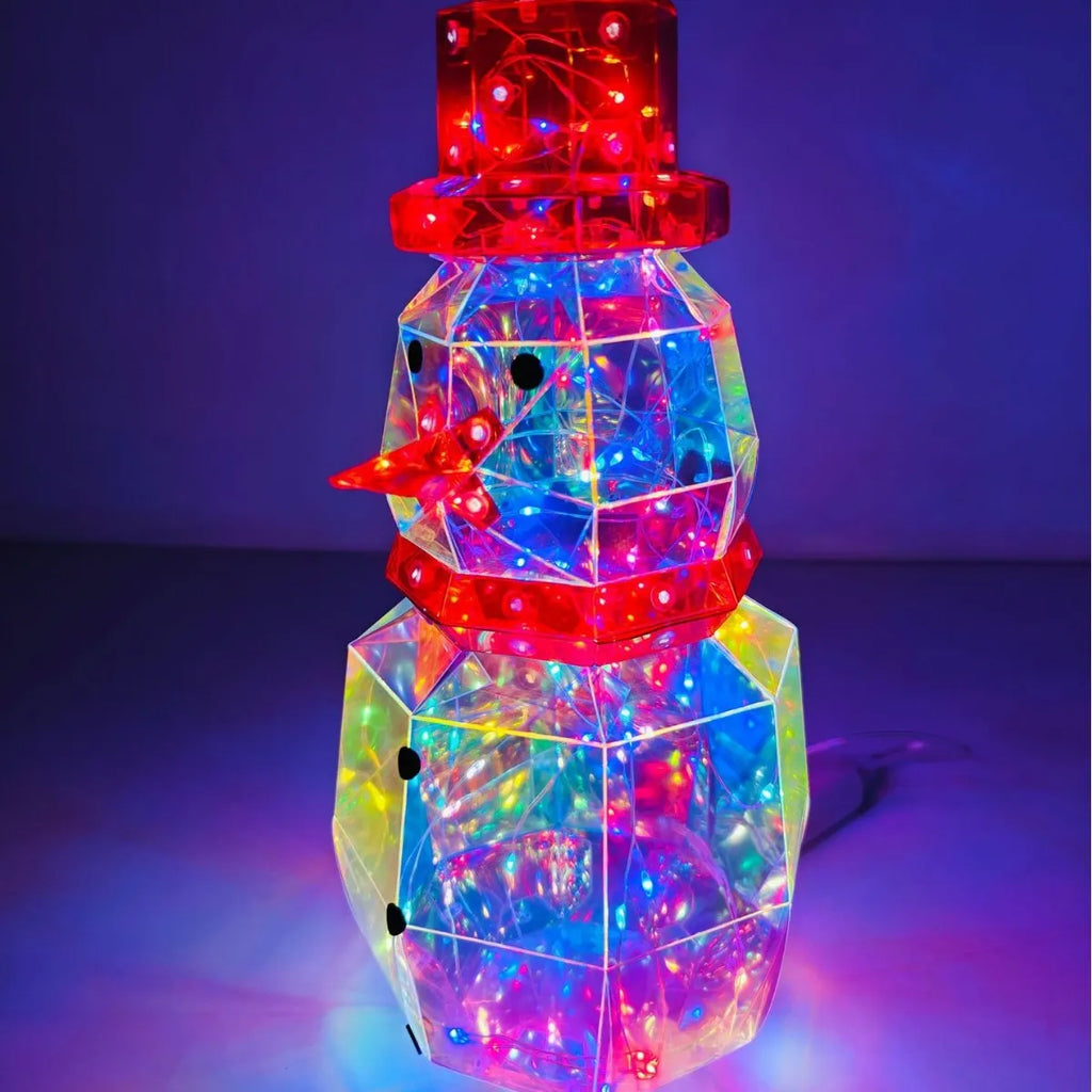 Handmade luminous snowman, PET plus magic colour film, 11.7 x 11.7 x 25cm, colourful festive gift