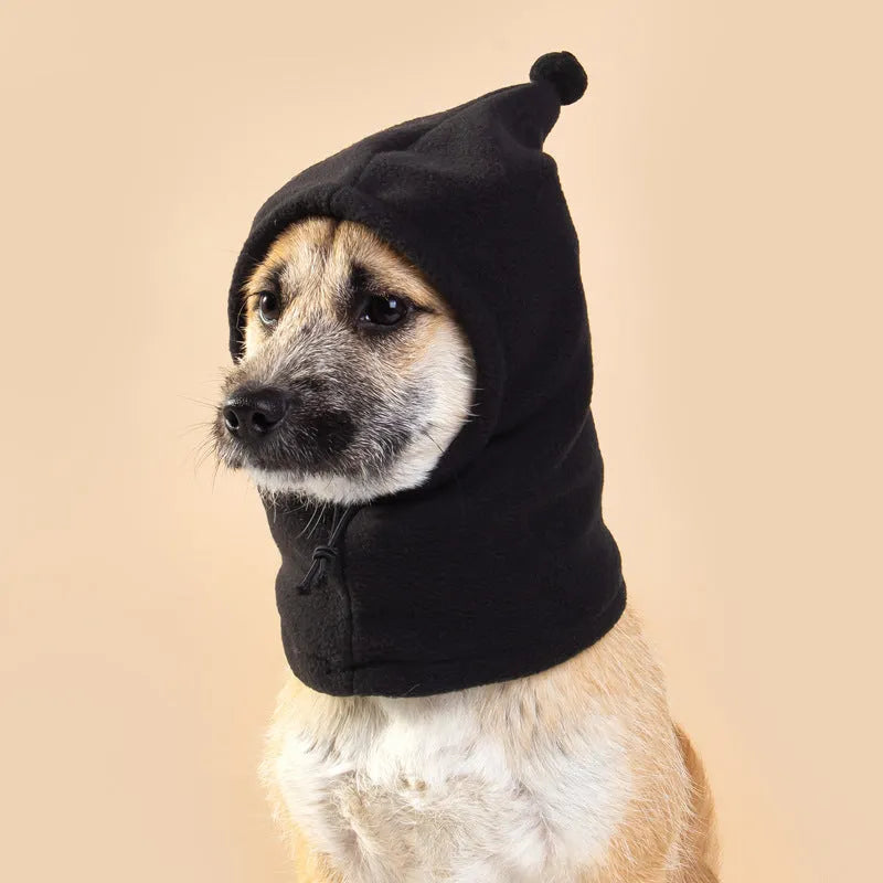 Cloth bear headdress pet hat with rabbit ears on a dog, showing leopard print colour option.