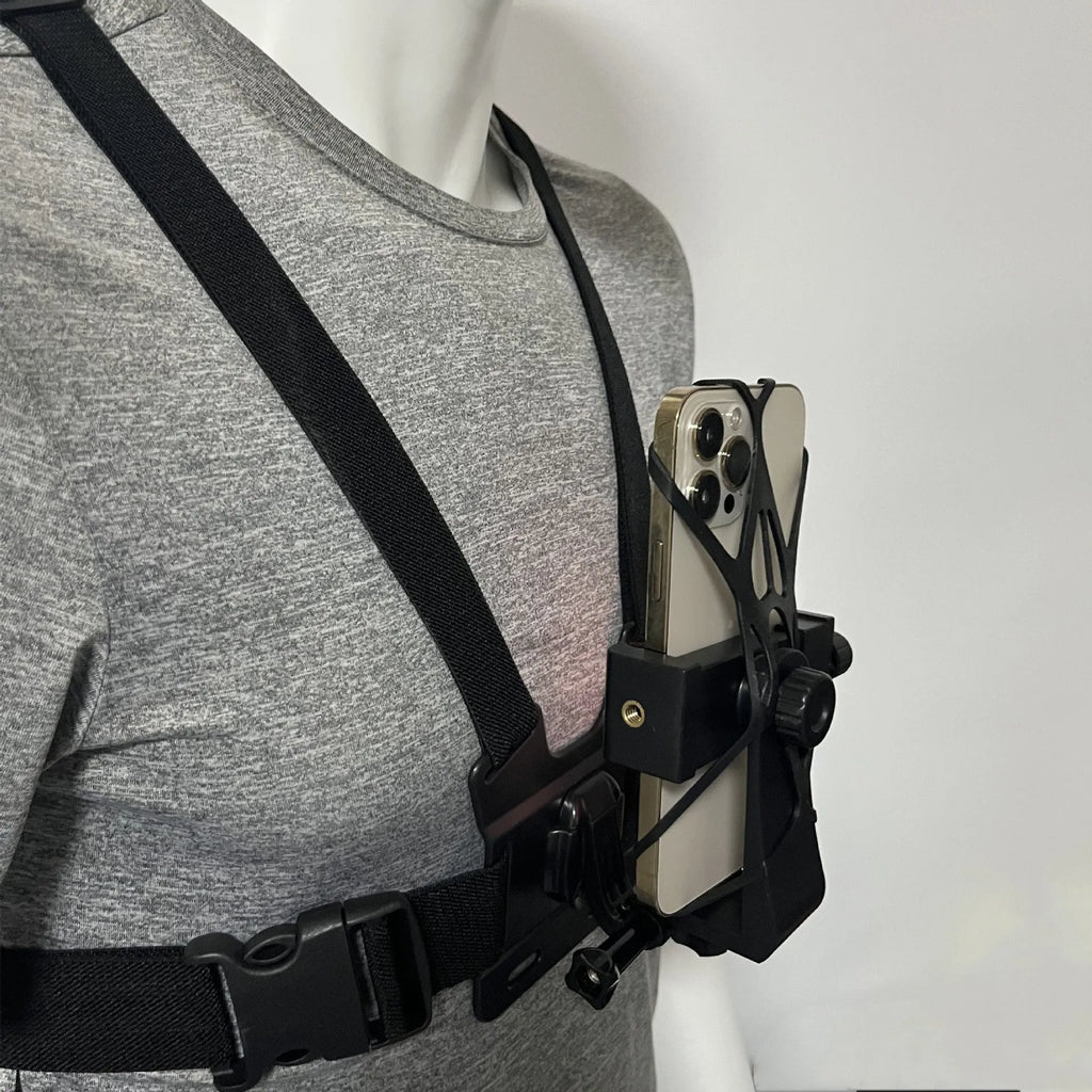 Chest fixation phone holder with plastic elastic band for sports hands-free recording