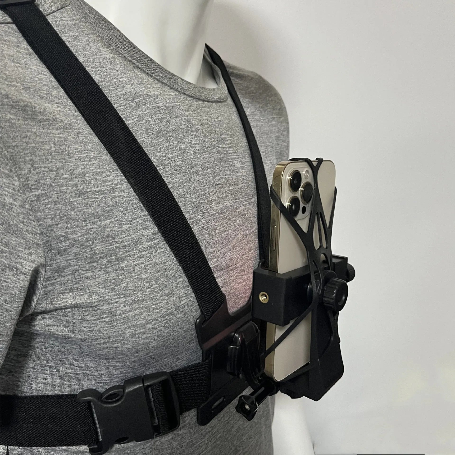 Chest fixation phone holder with plastic elastic band for sports hands-free recording