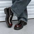 Men's square toe casual leather shoes in solid colour with thick rubber sole and sewing thread detail