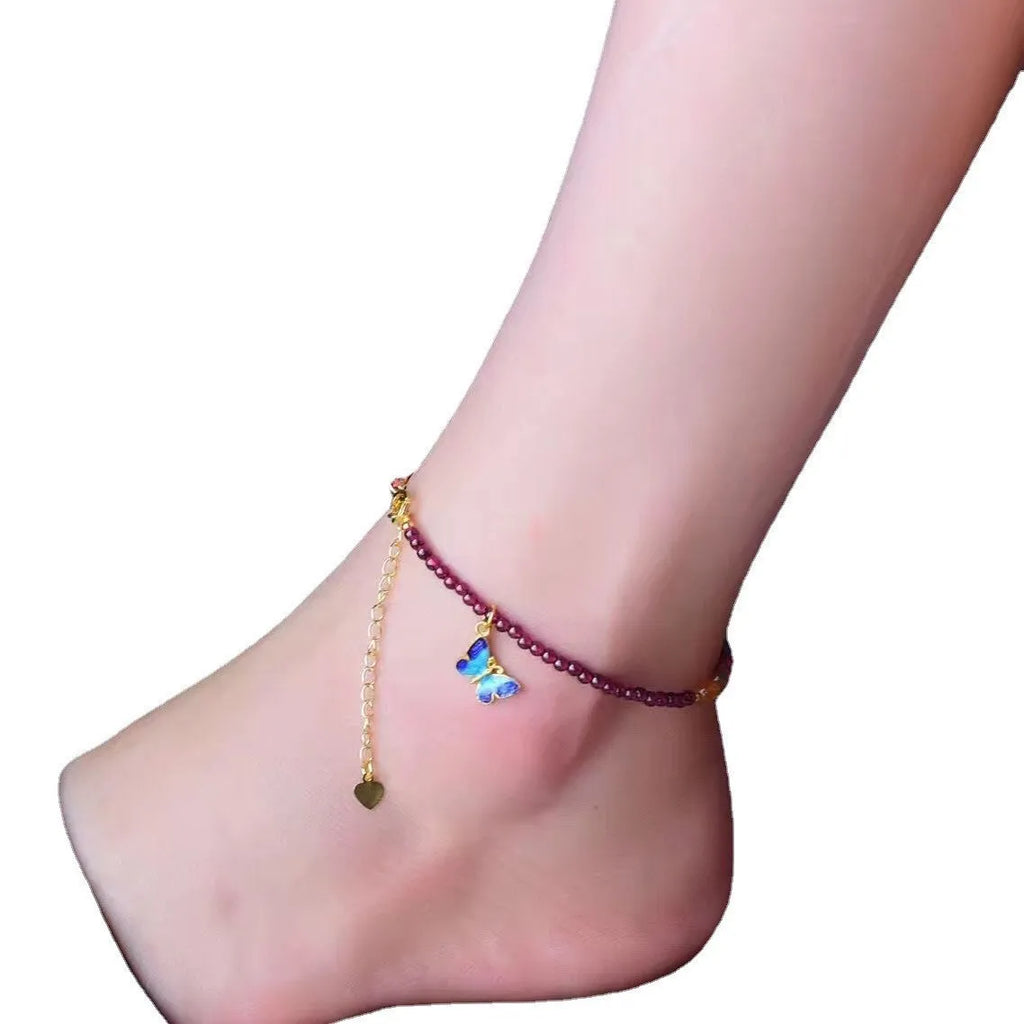 Purple natural garnet women's ankle chain with geometric ethnic design jewellery