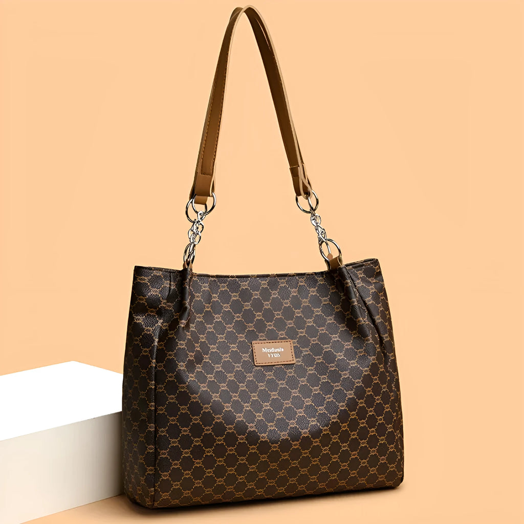 Retro women's PU leather handbag in brown, grey or white with polyester lining