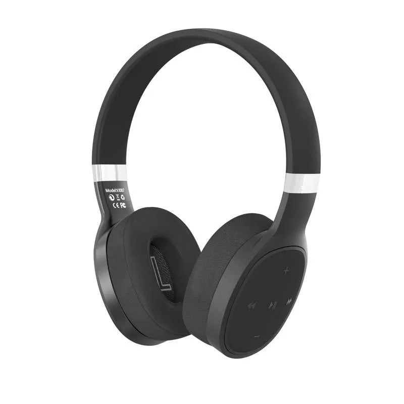 Folding wireless Bluetooth sports headset showing folded and extended positions