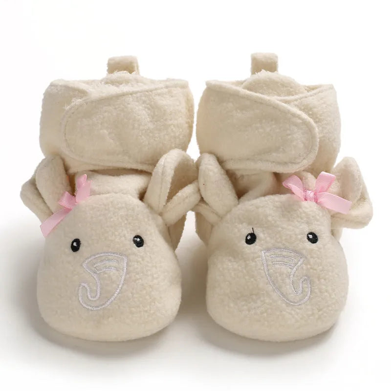Baby toddler soft sole shoes in cotton with Velcro closure, mid-top design, neutral colour, size 12cm for autumn winter