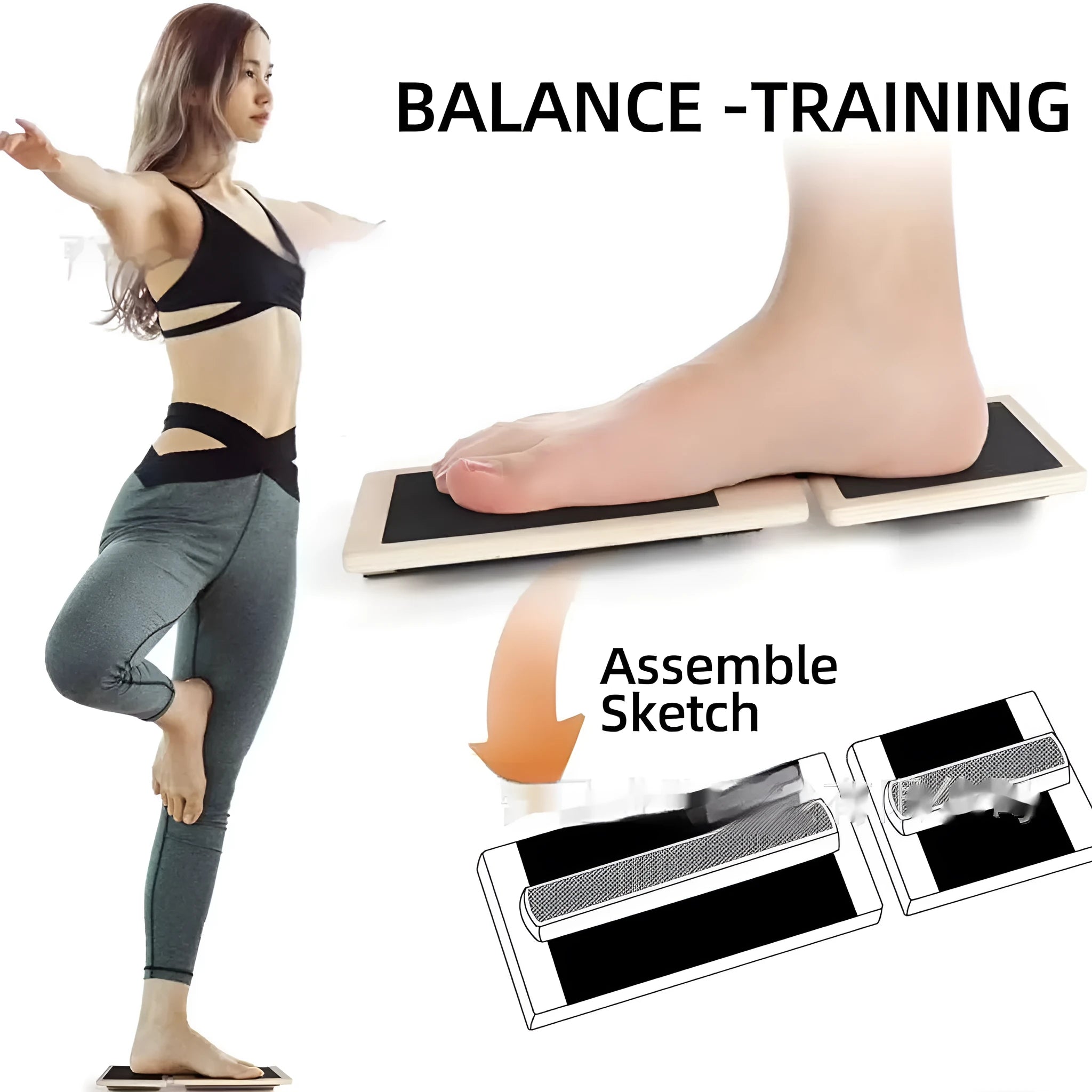 Wooden yoga foot tensioner bar solid pine wood 11.8x4.35x1.18 inch on floor
