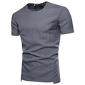 Men's cotton O-neck t-shirt in black with striped round neck design, available in sizes M to 3XL