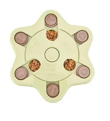 Blue slow feed dog bowl with non-slip base and food sections, made from thickened PP material