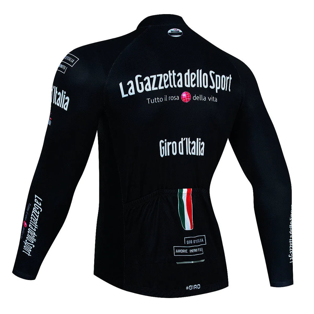 Men's patterned long sleeve cycling jersey for mountain biking on a mannequin
