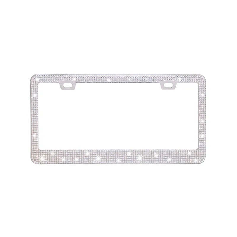 Stick-on crystal decorative licence plate frame on stainless steel with square hole design