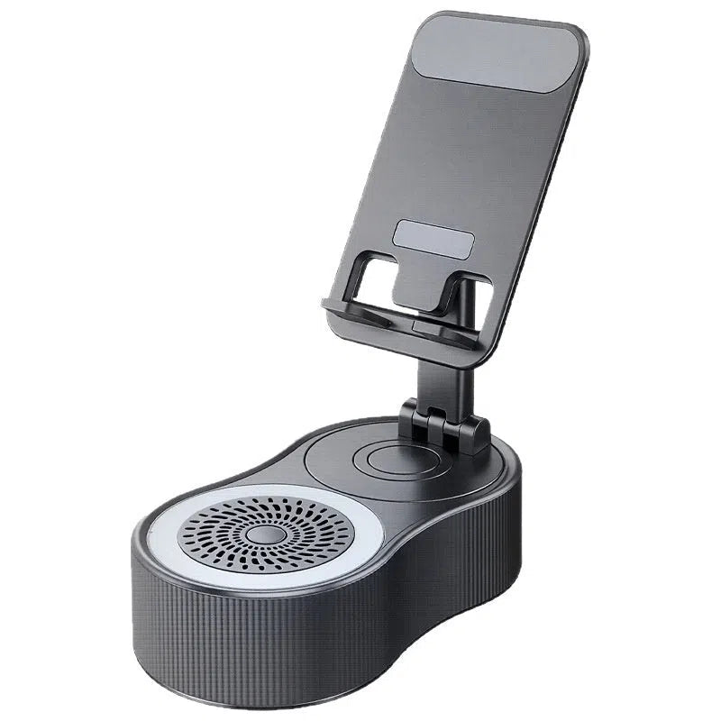 5-in-1 rotating adjustable phone stand power bank Bluetooth speaker with microphone in black