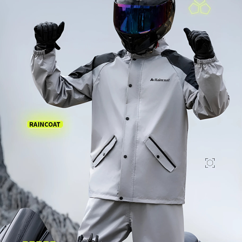 Adult rainproof motorcycle raincoat in six colours with optional shoe covers, sizes M to XXXL
