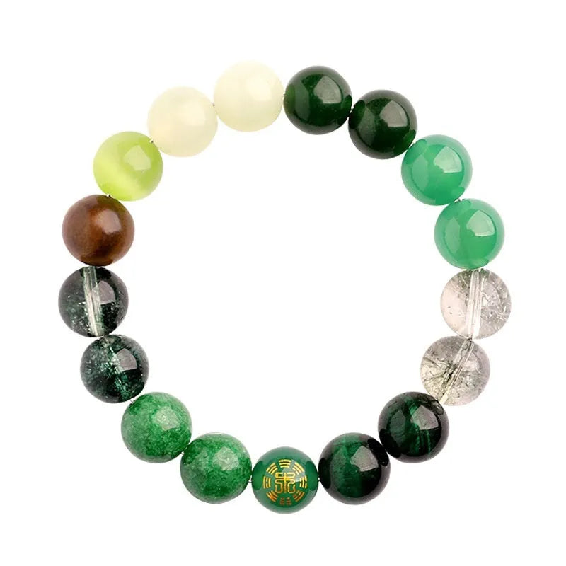 Natural agate bracelet with auspicious symbols in five elemental colours
