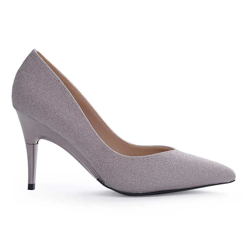Silver sheepskin telescopic heel foldable high-heeled shoes with bright diamond finish and rubber sole
