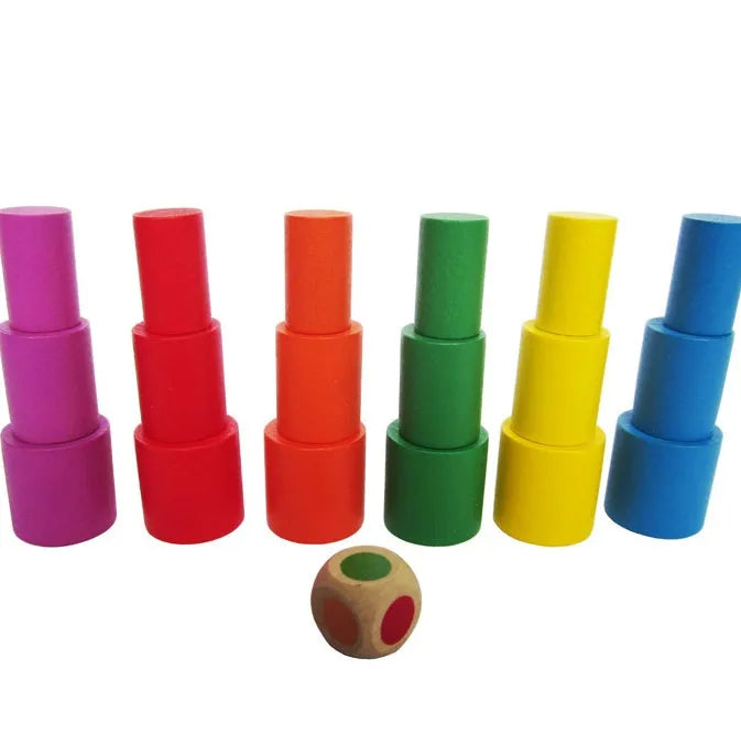 Blue and yellow wooden moon balance game toy for children aged 2-4 years