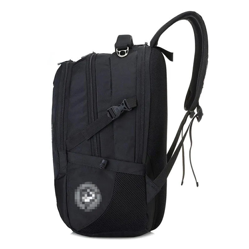 Men's medium square Oxford cloth computer backpack with zipper closure, soft handle, and double shoulder straps; available in plain style for 15 or 17 inch notebooks