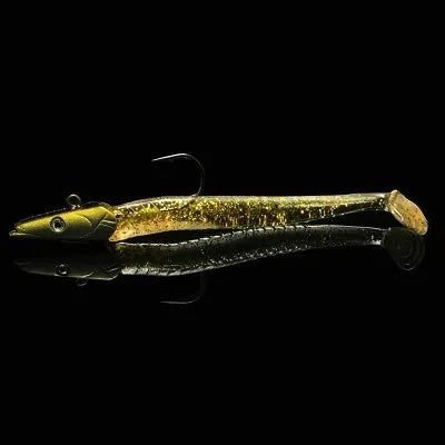 Lead head bionic fishing lures in five colours: black, blue, jade green, white, and yellow.