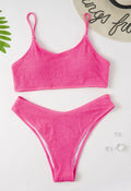 Plus-size solid pink bikini swimsuit with chest pad for women, polyester fabric, sizes L to 4XL