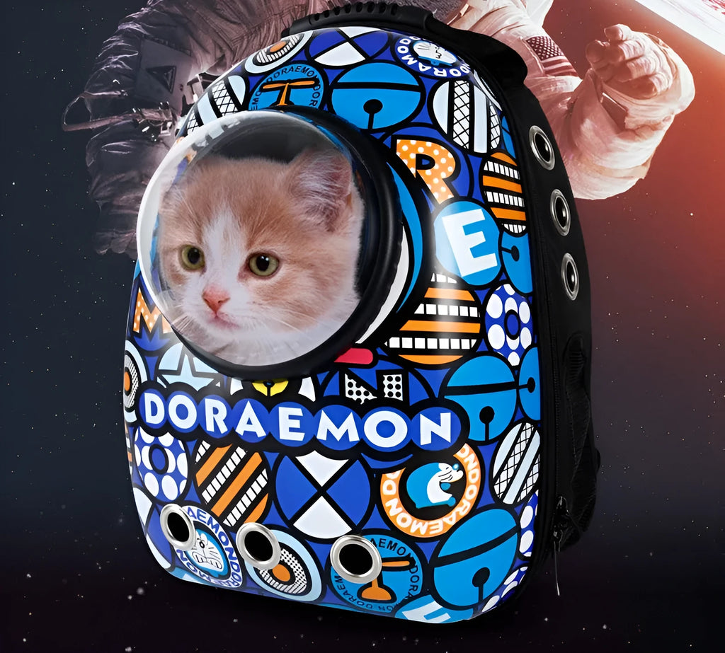 Pet space capsule carrier backpack with transparent PC window and Oxford fabric, available in 6 hole silver bear design
