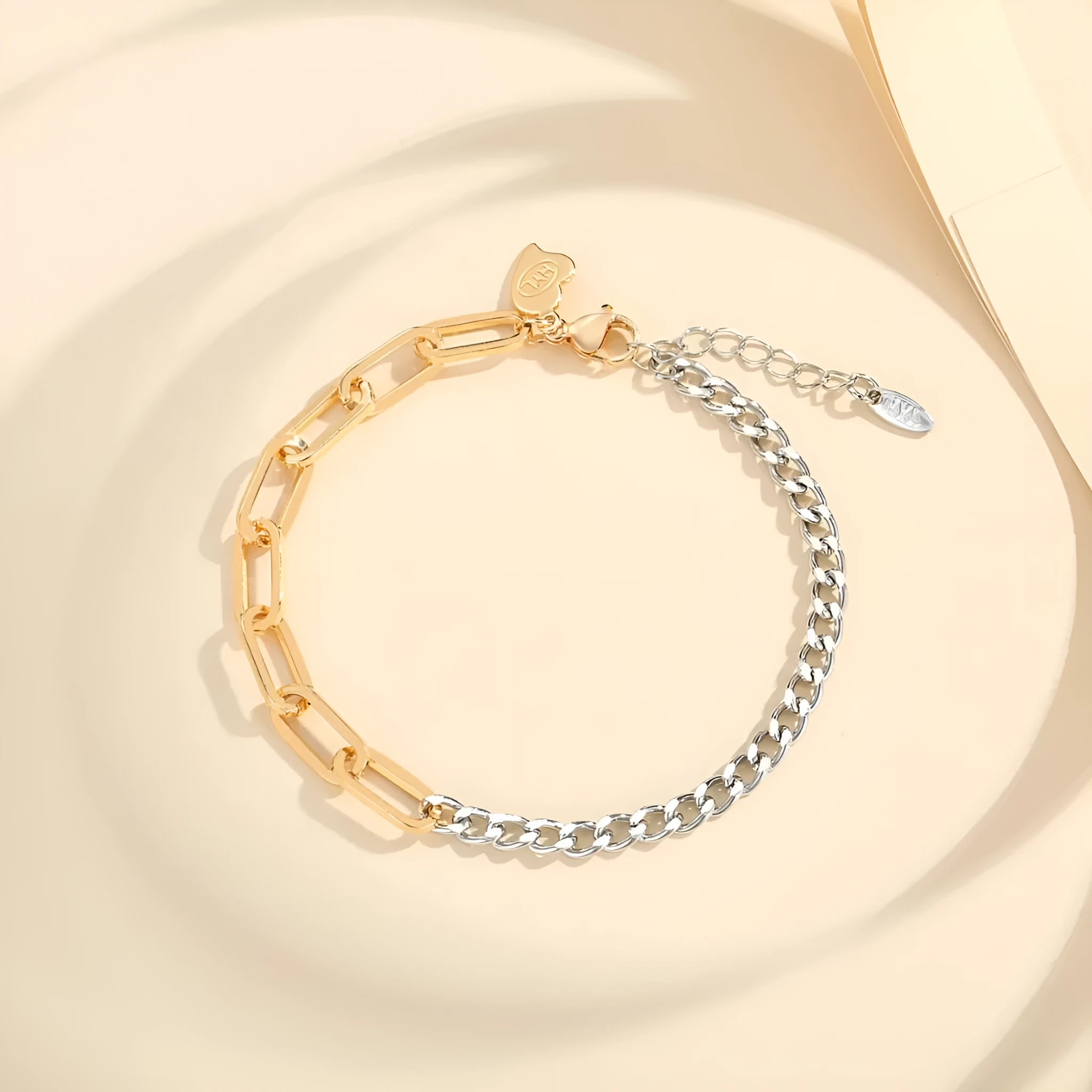 Gold-plated copper bracelet with silver stitching unisex design style PSL108