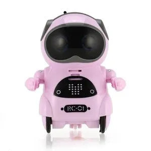 Mini pocket robot toy in blue, pink or white, 6.5 x 5 x 8.5 cm, with voice dialogue, singing, dancing and lighting