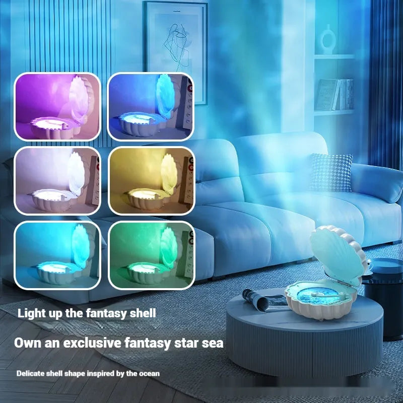 Retro-style vinyl record player shaped shell lamp with LED lights, shown in blue colour.