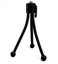Small iron frame mini desktop tripod with folding legs and a ball head, shown alongside a camera.