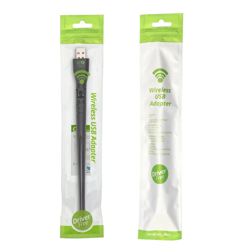 Black USB WiFi6 wireless network card with driver-free installation for desktop and laptop computers