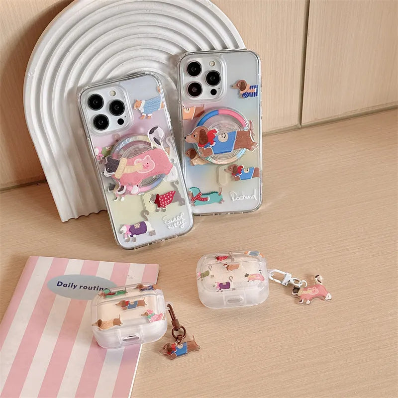 Gradient sausage dog embossed TPU protective case for AirPods 1-3 Pro and Pro 2