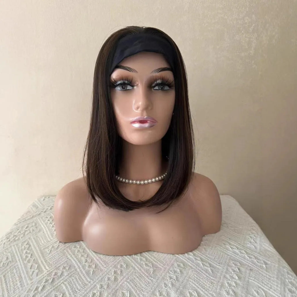 Brown middle part wig with inner layer gradient, medium long high temperature silk hair for women