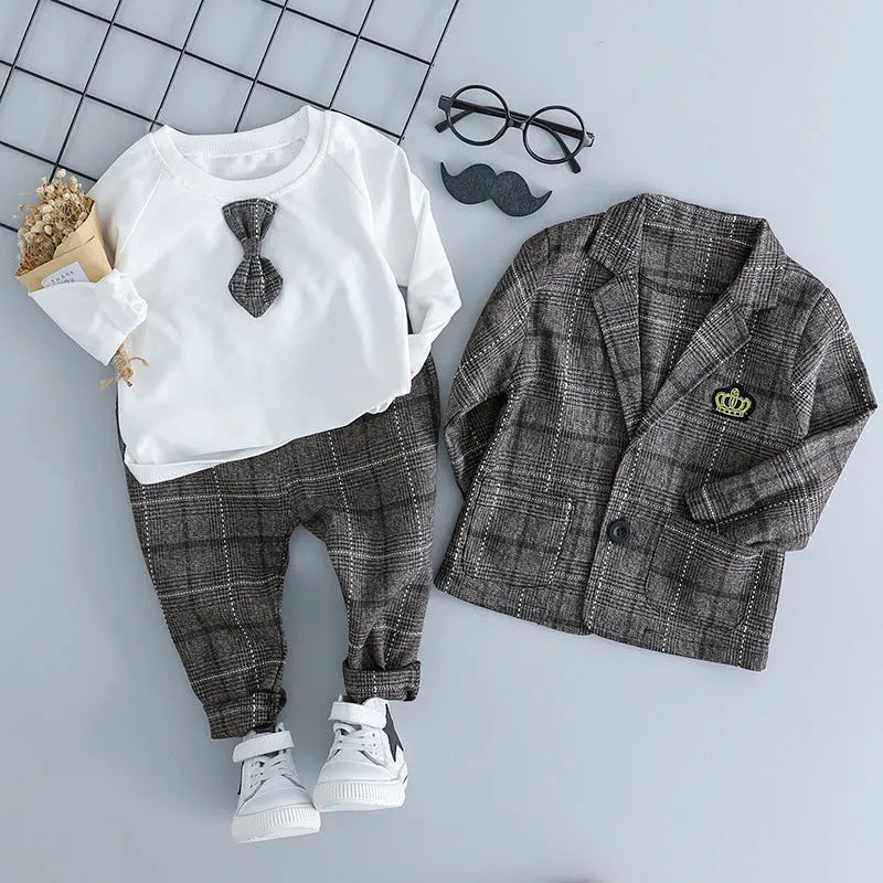 Children's three-piece cotton suit set in coffee colour for formal spring wear