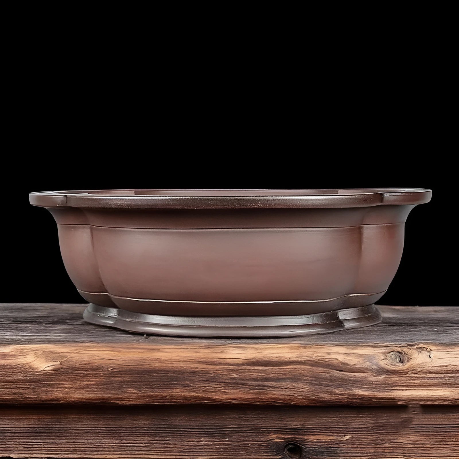 Handmade antique purple clay flowerpot in a crabapple shape, 74cm long.
