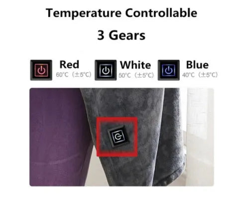 Dark grey USB heated flannel blanket showing soft coral fleece texture and attached USB cable