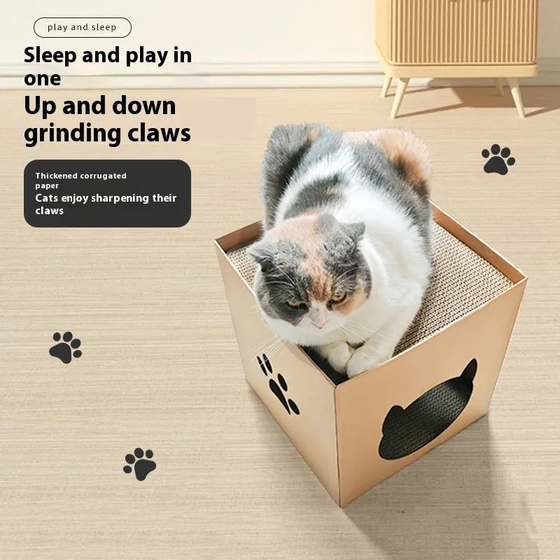 Pet milk carton style corrugated paper cat scratch board measuring 30cm cube