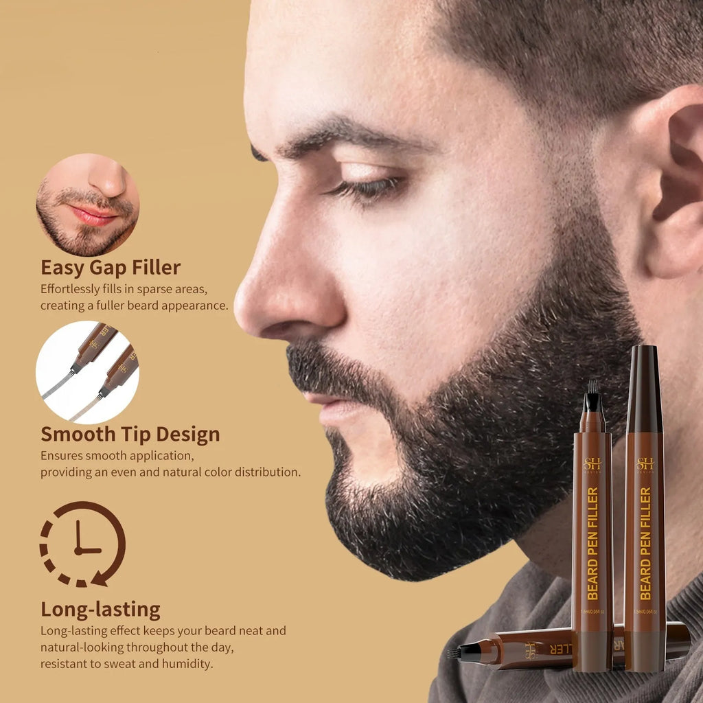 Men's sweatproof waterproof eyebrow pencil for beard and hairline coverage in black or dark brown colour options