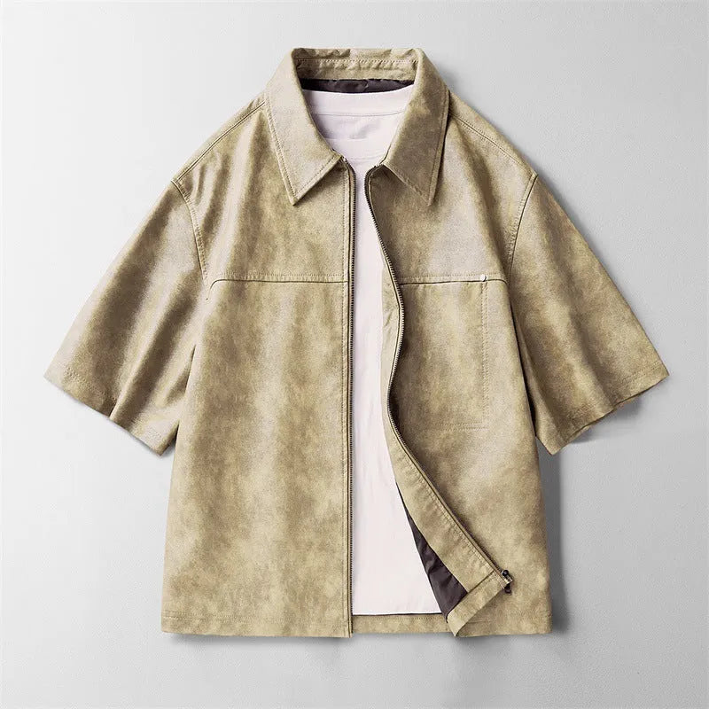 High street faux leather short sleeve jacket for women with princess sleeves, available in black coffee khaki, sizes M to 4XL