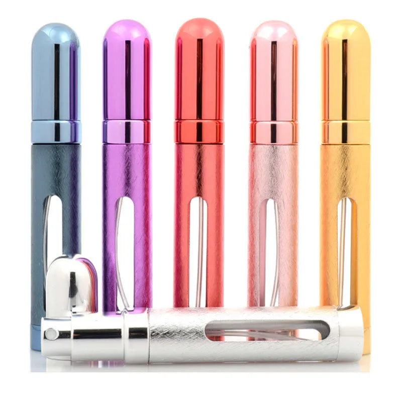 12ml bullet-shaped aluminium travel perfume bottle with glass liner in blue, gold, pink, red, silver, or violet